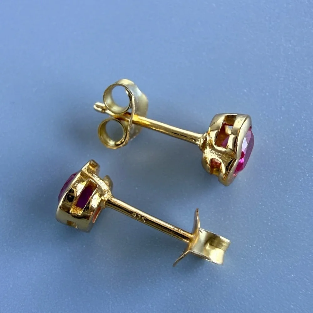 14K Gold Vermeil Heart Stud Earrings | Semi-Precious